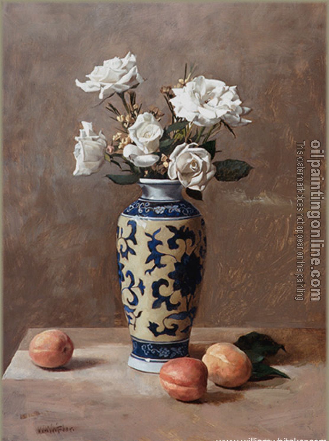 William Whitaker - White Roses and Three Apricots
